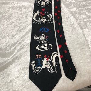 Looney Tunes Mania Vintage 90’s Neck Tie Pepe Le Pew Love Hearts 100% silk